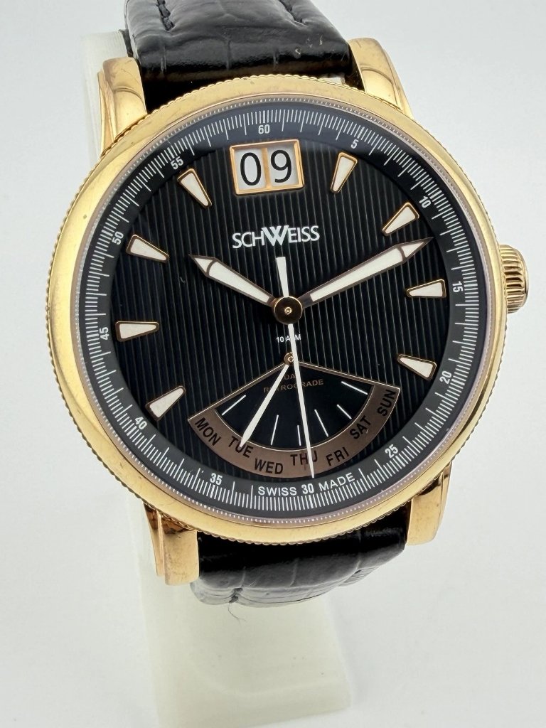 Schweiss Rose Gold Tone Stainless Steel Day Petrograde Date Men’s Swiss Watch